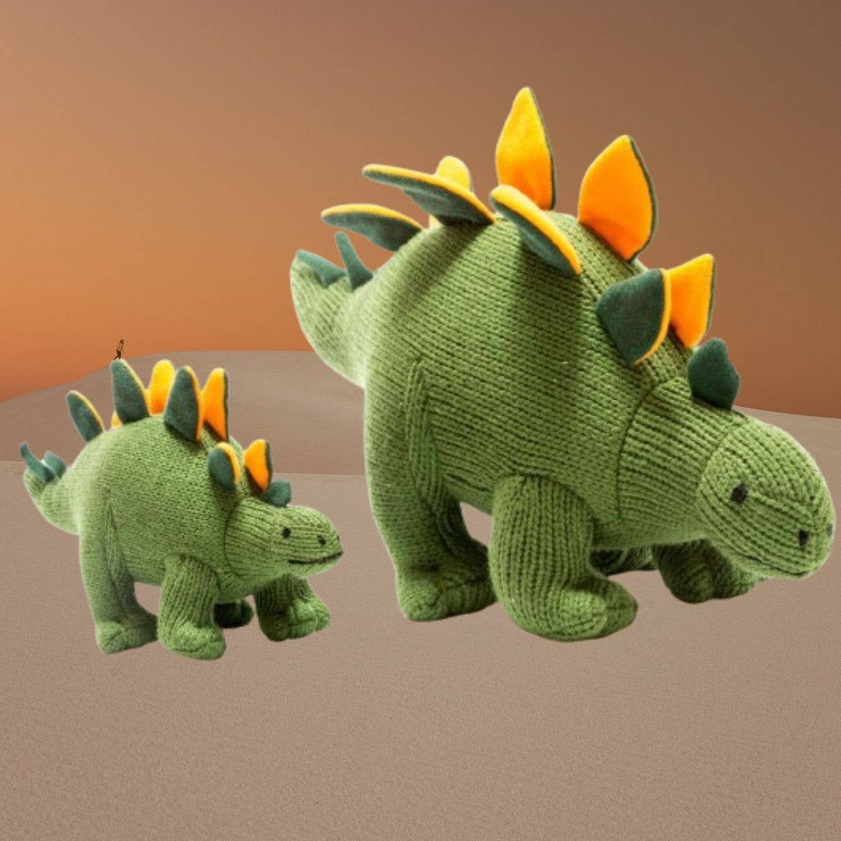 Best Years Ltd Plushie Knitted Stegosaurus Dinosaur Baby Rattle Green / Orange