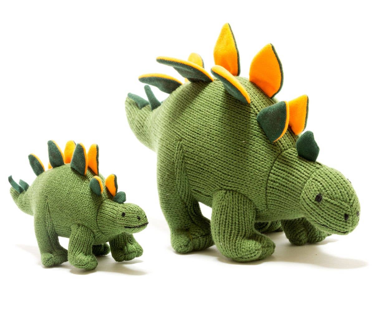 Best Years Ltd Plushie Knitted Stegosaurus Dinosaur Baby Rattle Green / Orange