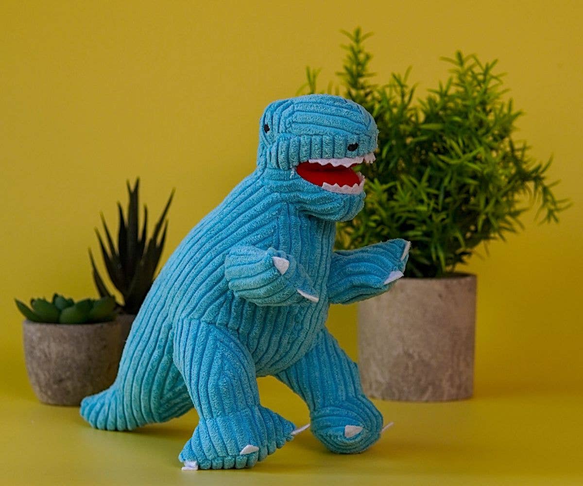 Best Years Ltd Plushie Small Corduroy T Rex Dinosaur Soft Toy Teddy in Ice Blue