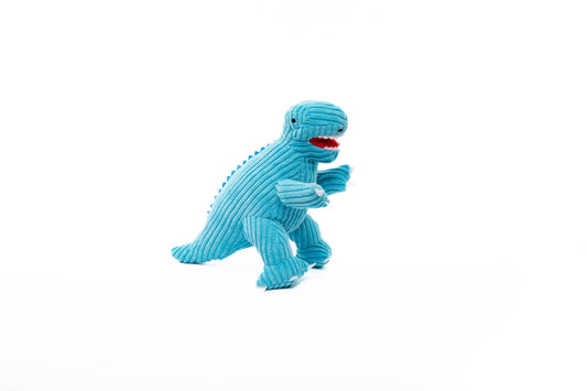 Best Years Ltd Plushie Small Corduroy T Rex Dinosaur Soft Toy Teddy in Ice Blue