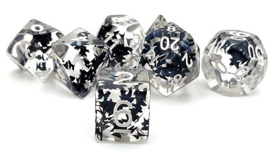 Black Butterfly | Resin Inclusion Dice | 7 Piece Set - DICE