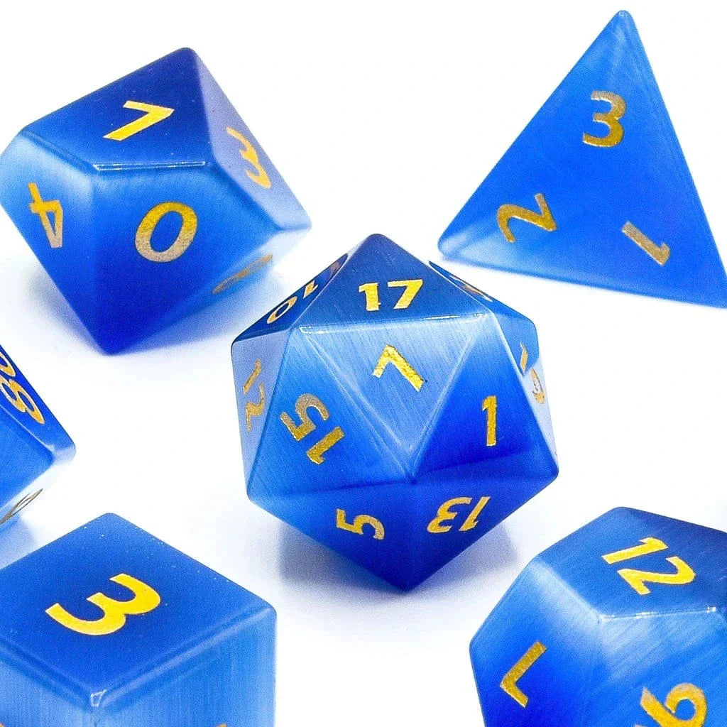 Tabletop Dominion DICE Blue Cats Eye | Natural Gemstone | 7 Piece Set
