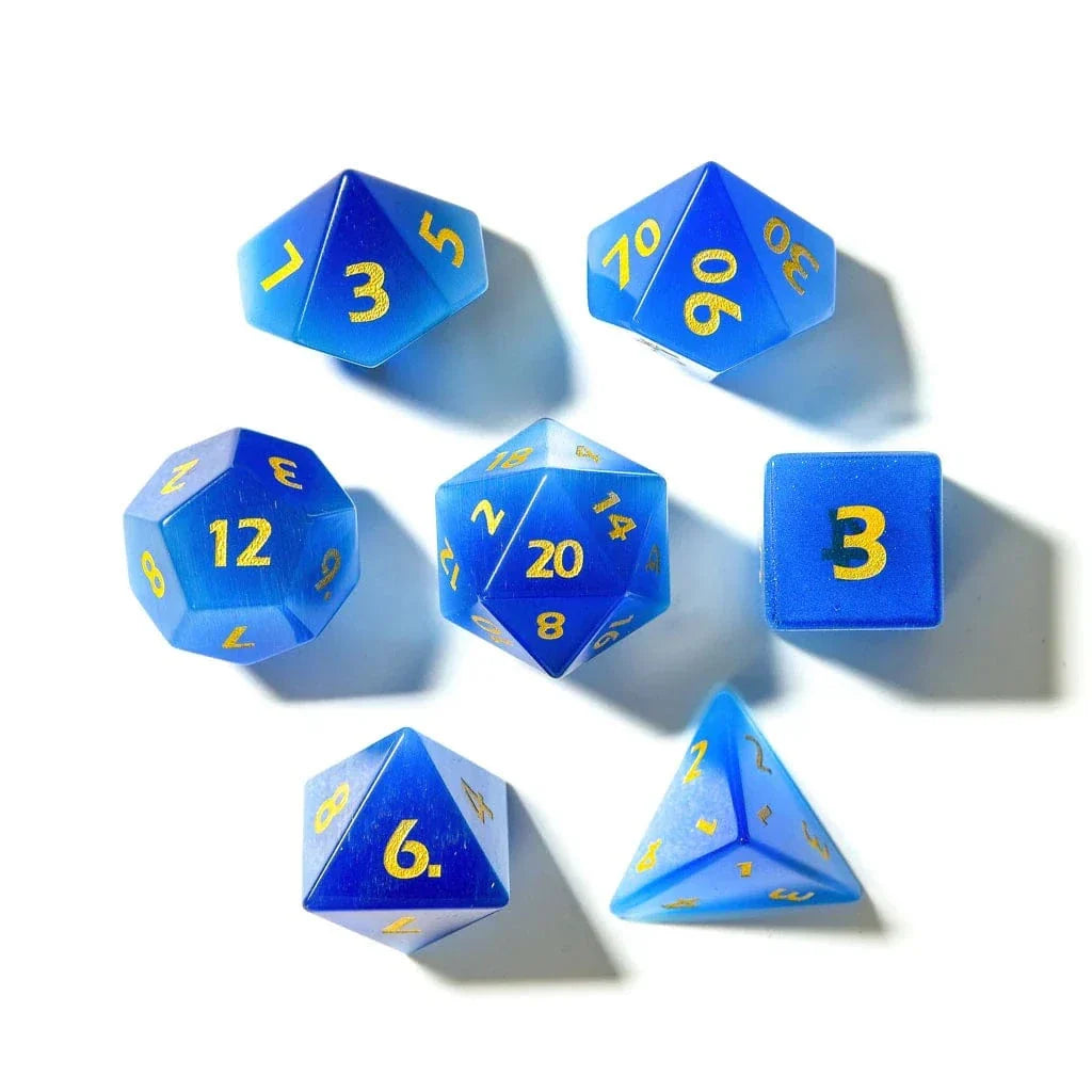 Tabletop Dominion DICE Blue Cats Eye | Natural Gemstone | 7 Piece Set