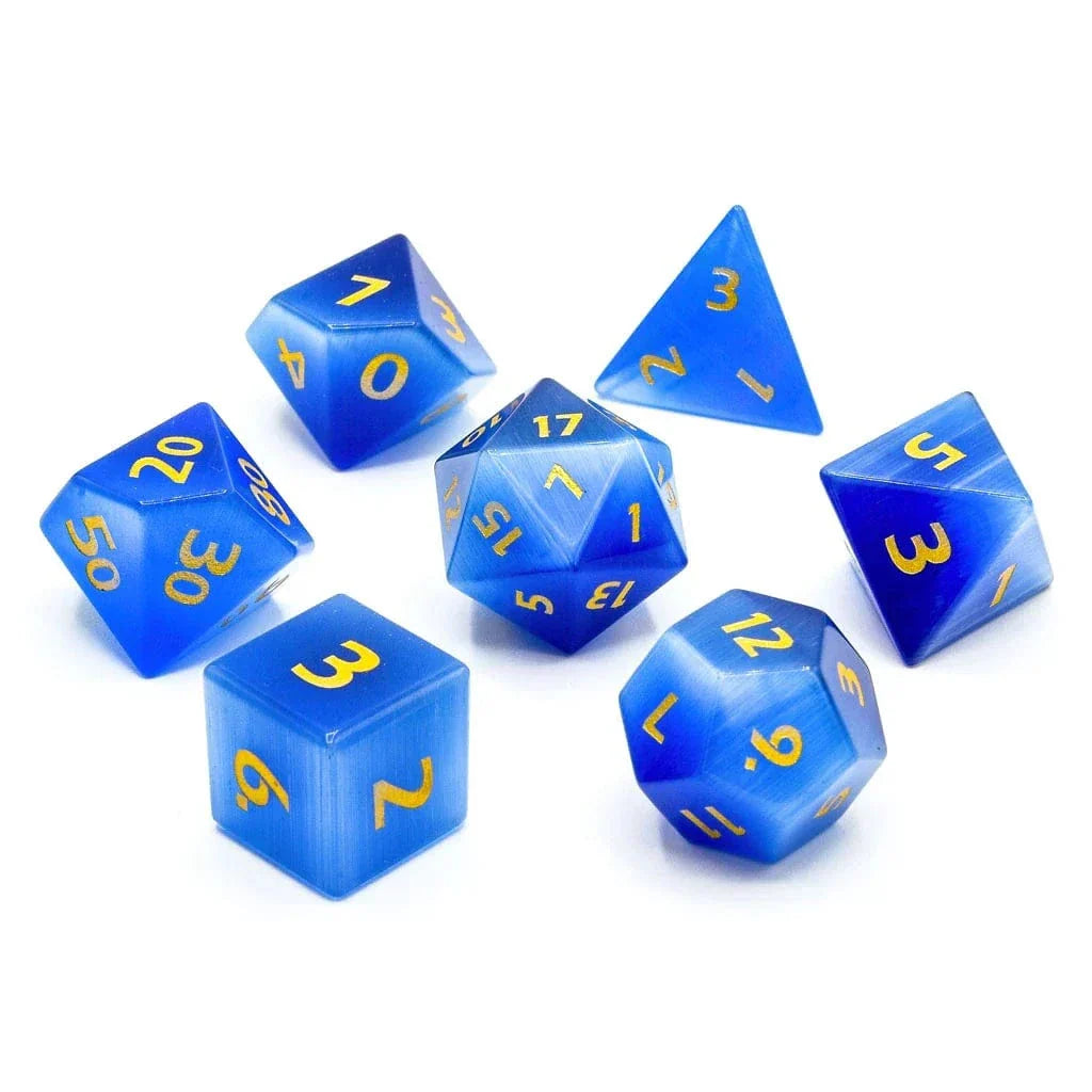 Tabletop Dominion DICE Blue Cats Eye | Natural Gemstone | 7 Piece Set