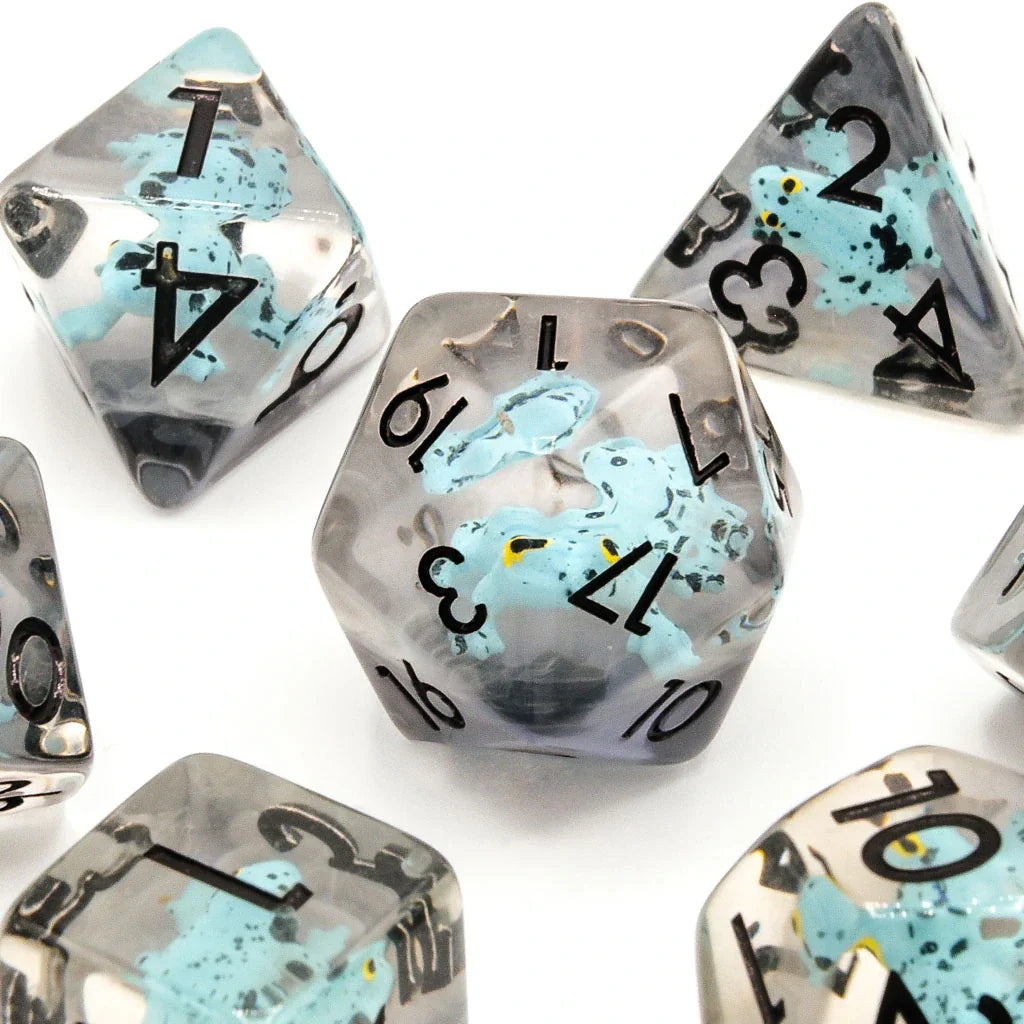 Blue Frogs | Resin Inclusion Dice | 7 Piece Set - DICE