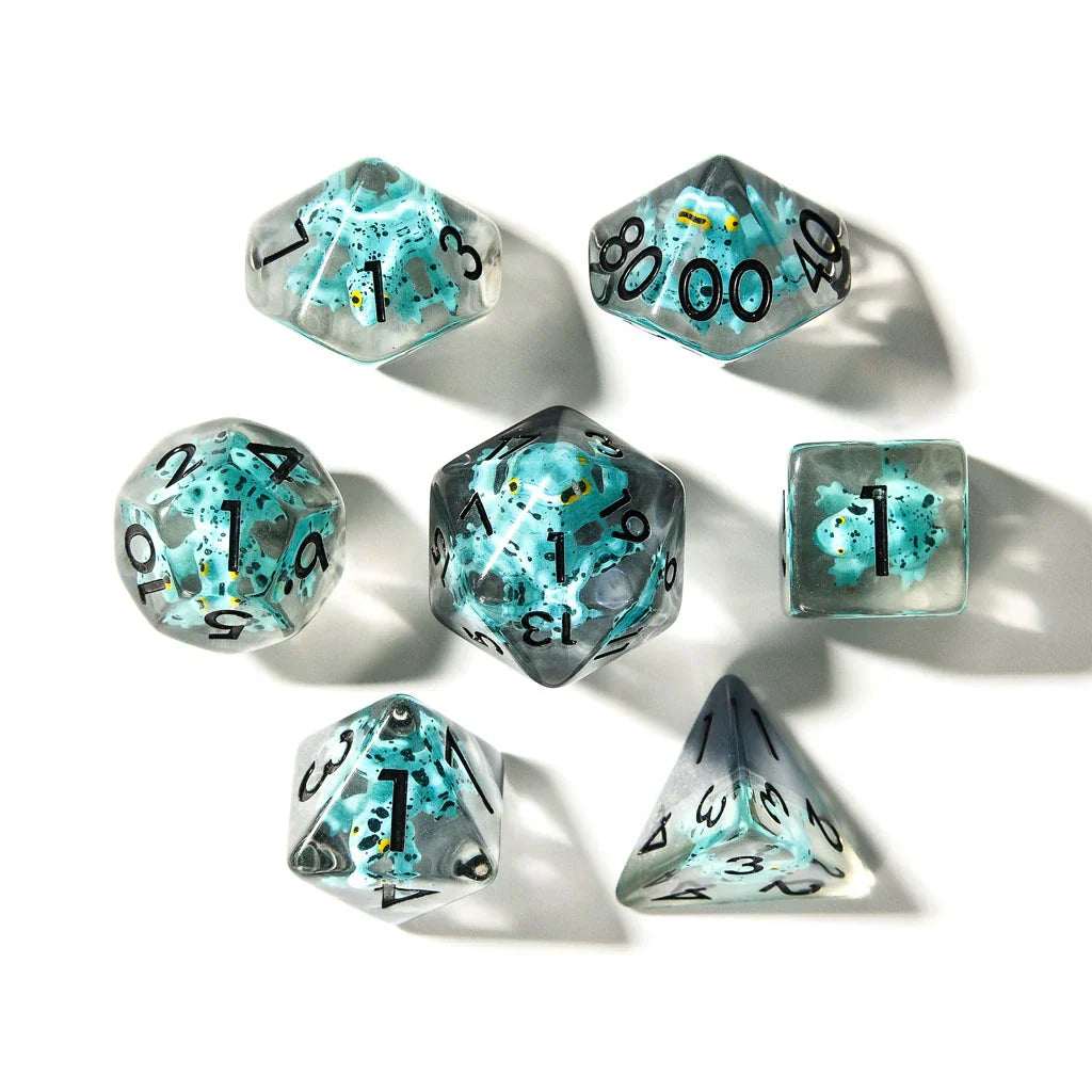 Blue Frogs | Resin Inclusion Dice | 7 Piece Set - DICE