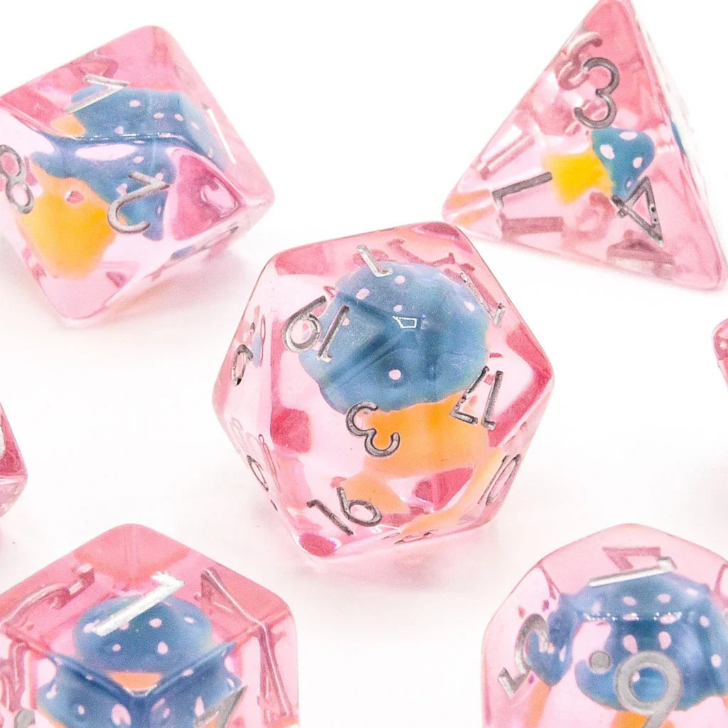 Blue Mushies | Resin Inclusion Dice | 7 Piece Set - DICE