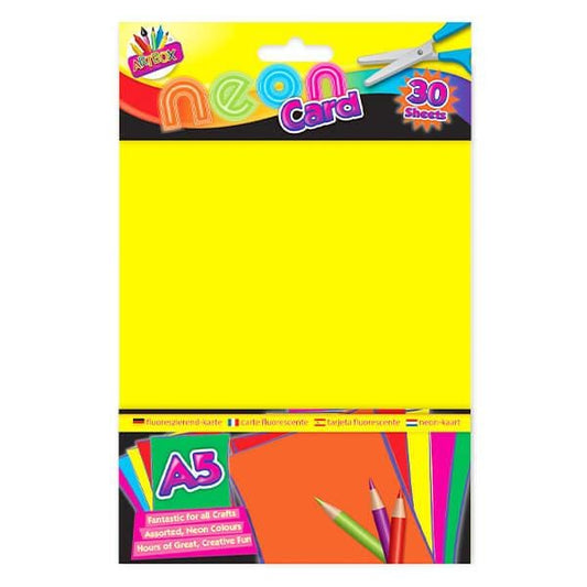Arts & Crafts > Paper & Craft Materials > Paper > Card Paper Children's Pack of 30 A5 Fluorescent Neon Craft Card Sheets 5013922068763