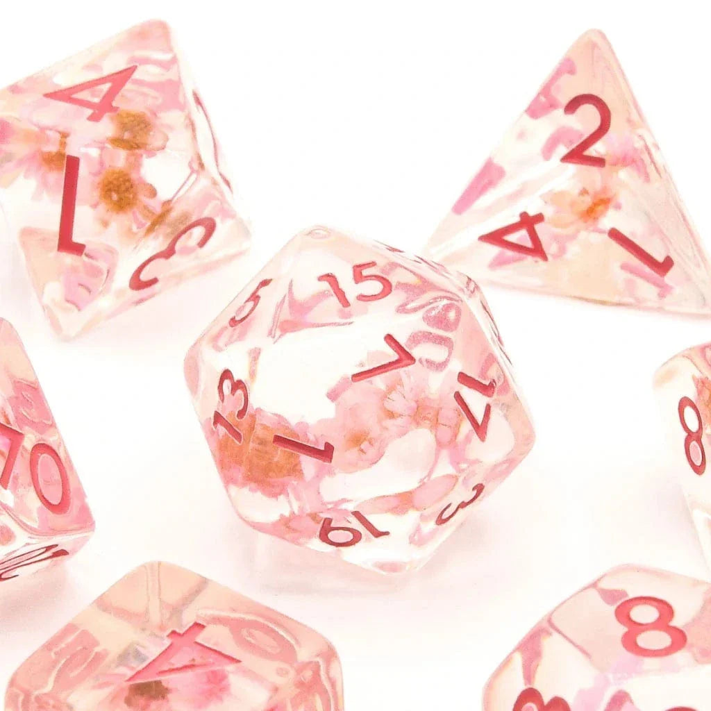 Tabletop Dominion DICE Cherry Blossoms | Resin Inclusion Dice | 7 Piece Set