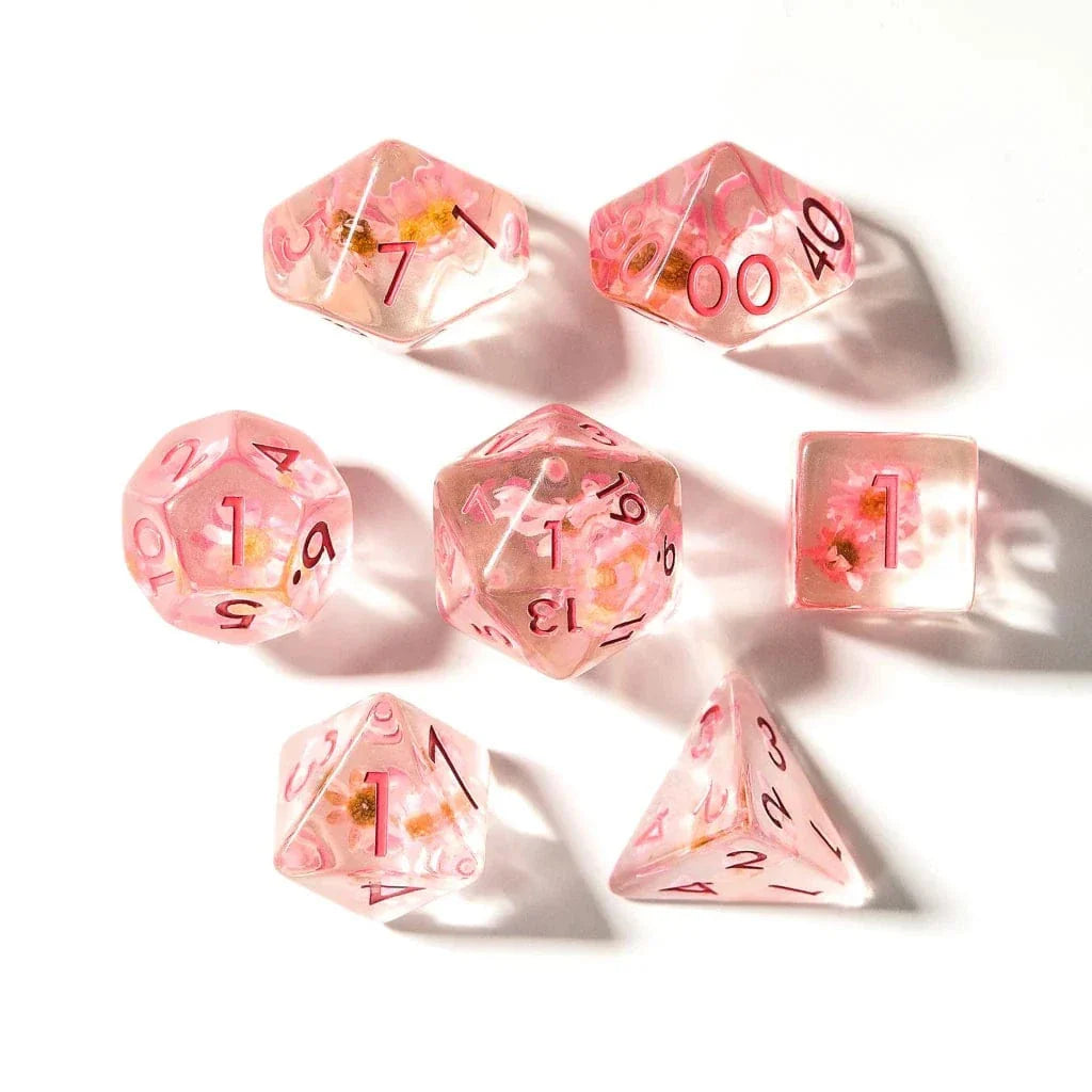 Tabletop Dominion DICE Cherry Blossoms | Resin Inclusion Dice | 7 Piece Set
