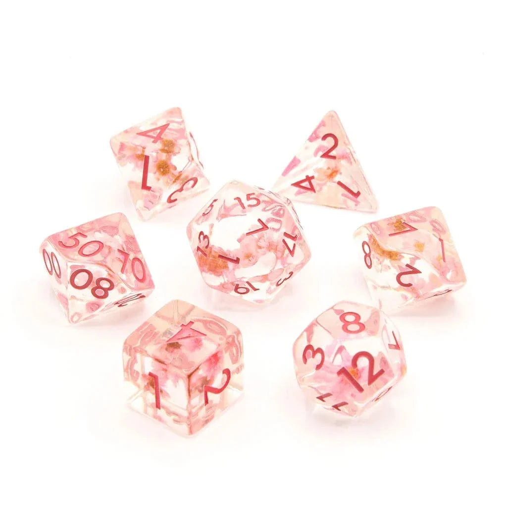 Tabletop Dominion DICE Cherry Blossoms | Resin Inclusion Dice | 7 Piece Set