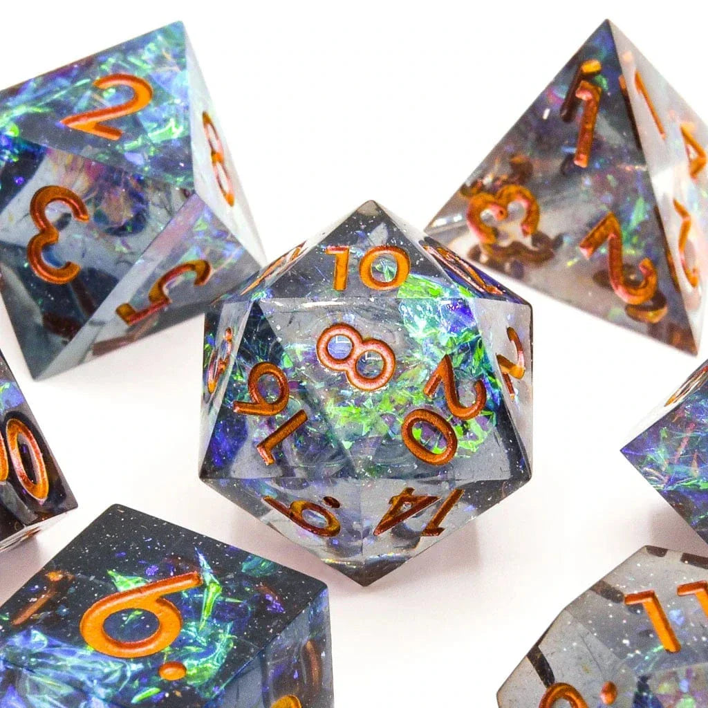 Tabletop Dominion DICE Cosmic Veil | Sharp Edge Dice | 7 Piece Set