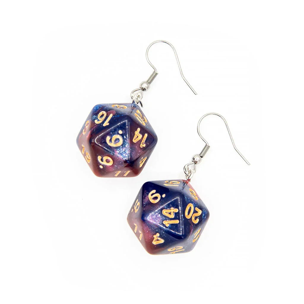 D20 Earrings | Blue & Purple Swirl - Earrings
