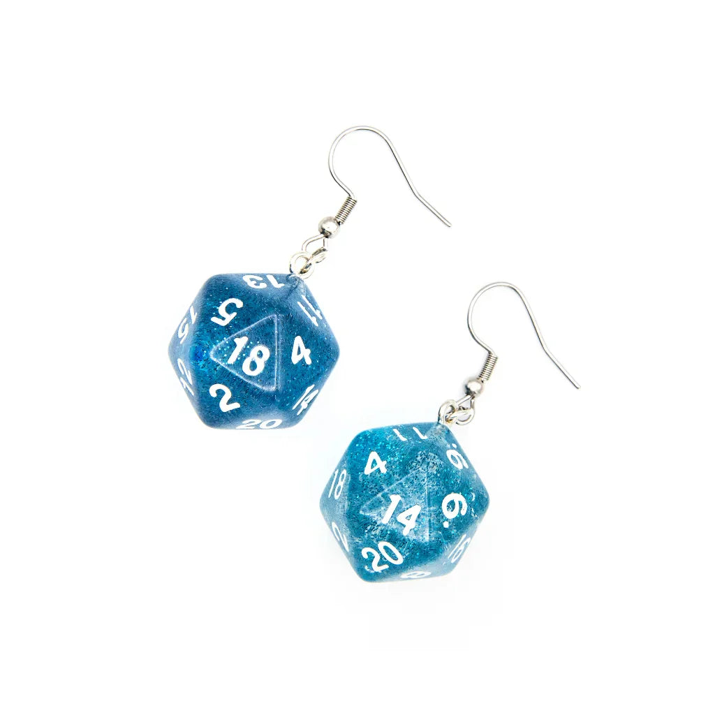D20 Earrings | Blue Sparkle - Earrings