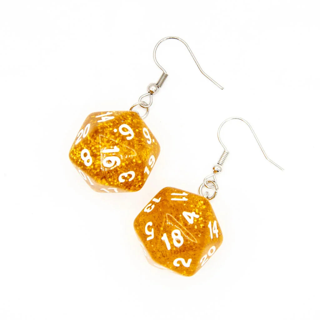 D20 Earrings | Gold Sparkle - Earrings