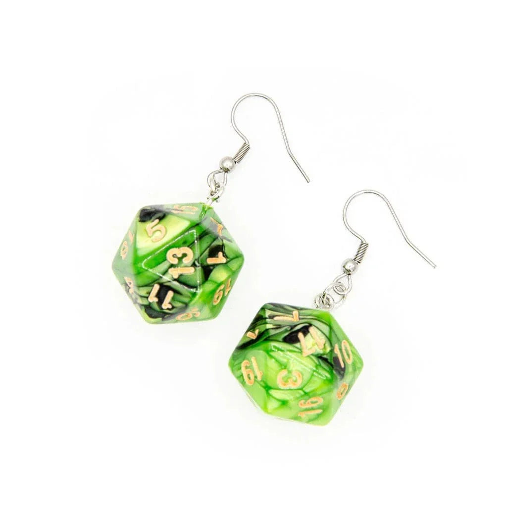 Tabletop Dominion Earrings D20 Earrings | Green & Black Swirl