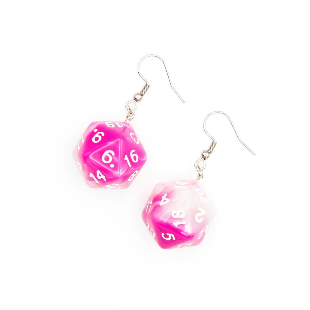 D20 Earrings | Light Pink Swirl - Earrings