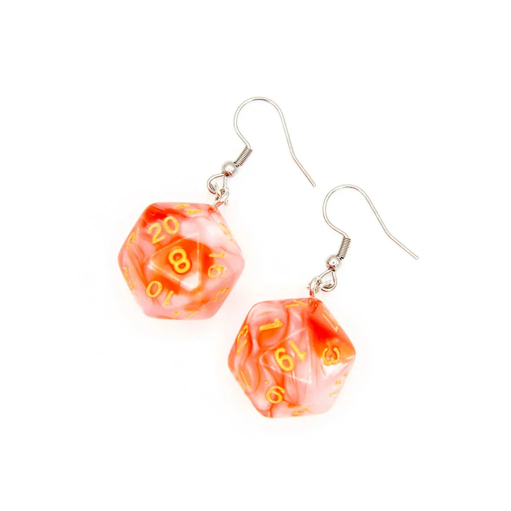 D20 Earrings | Orange & Pink Swirl - Earrings