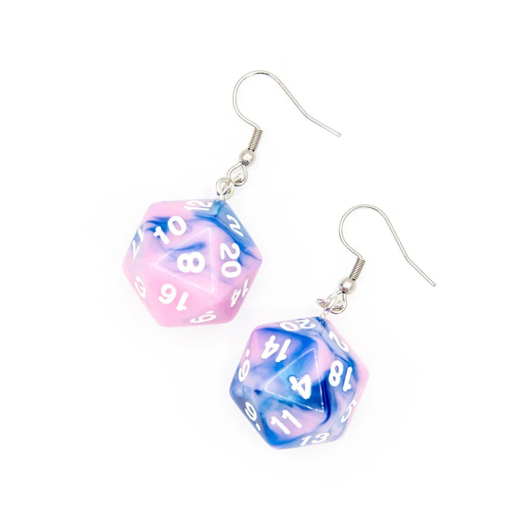 D20 Earrings | Pink & Blue Swirl - Earrings