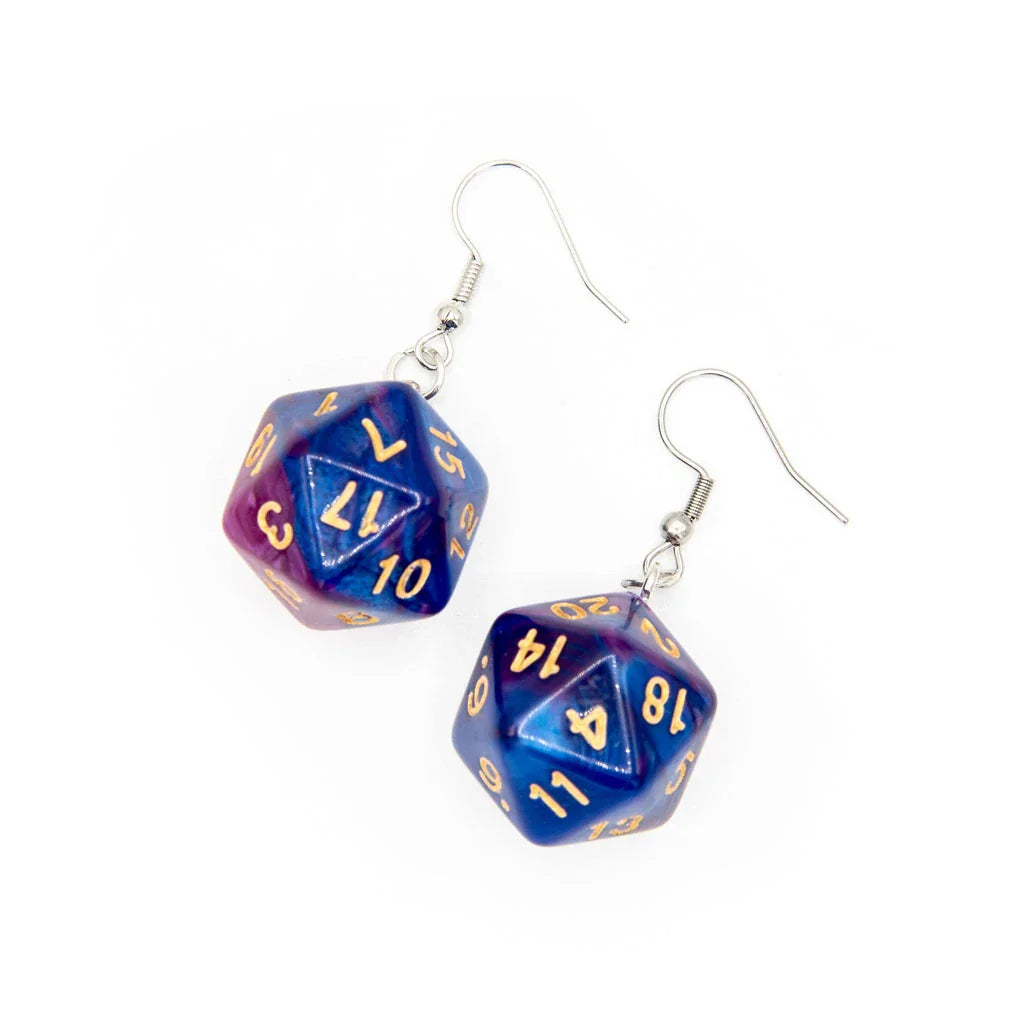 D20 Earrings | Purple & Blue Swirl - Earrings