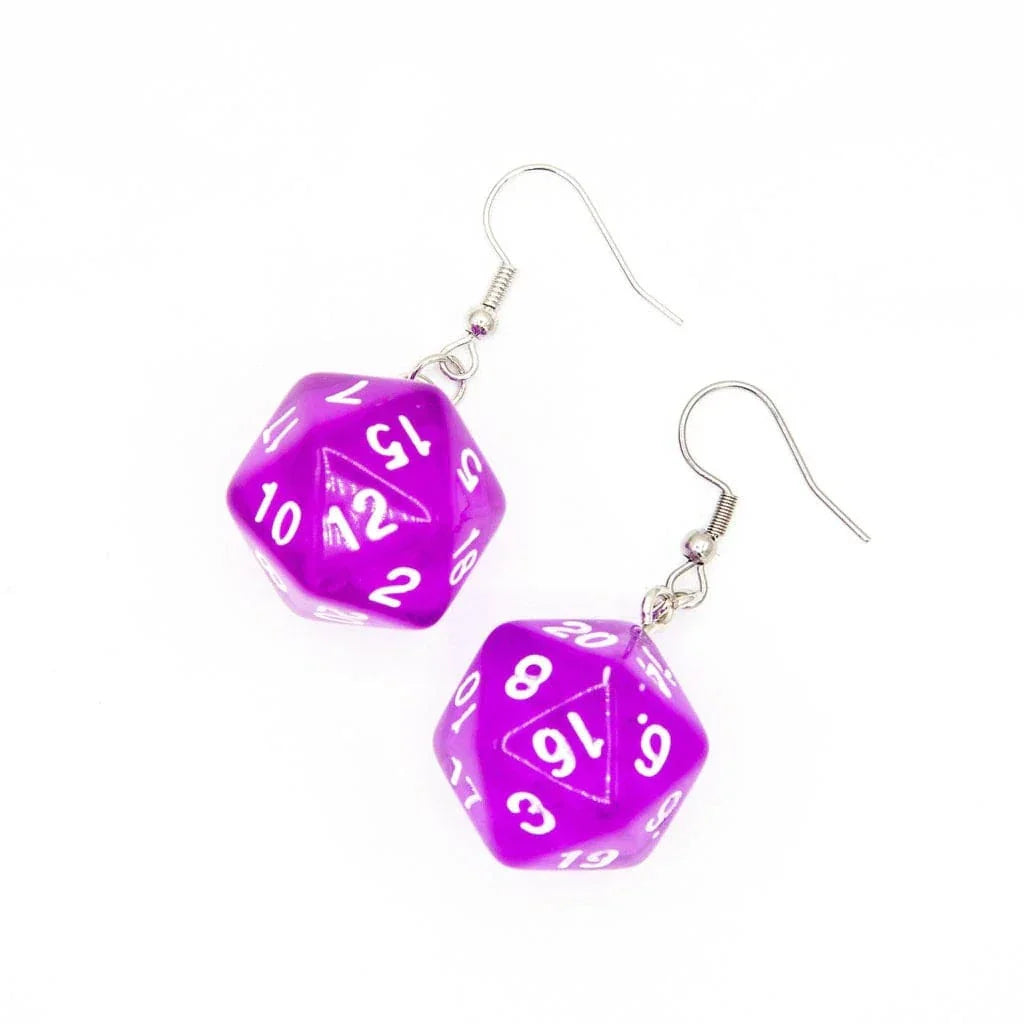 Tabletop Dominion Earrings D20 Earrings | Transparent Purple