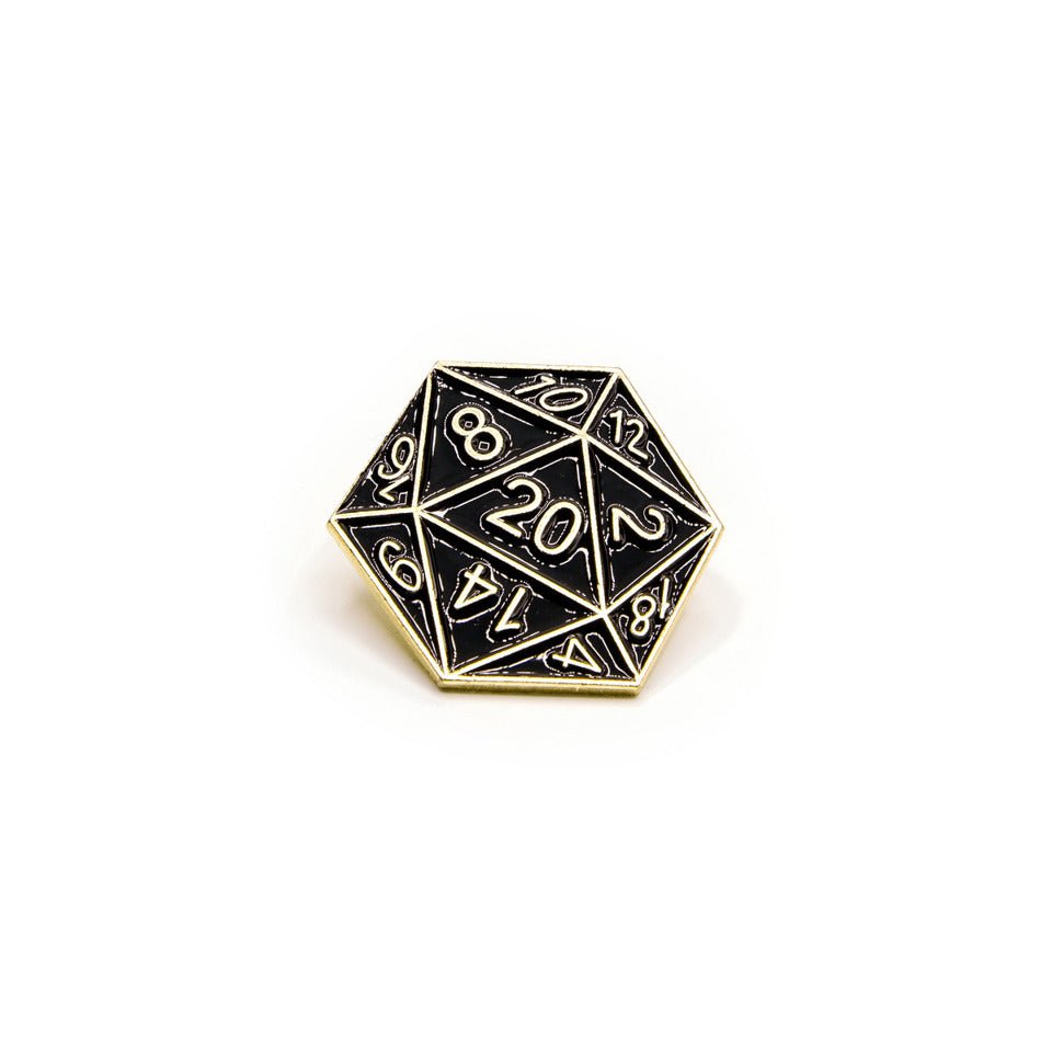 D20 Pin Badge | Black & Gold - Badges