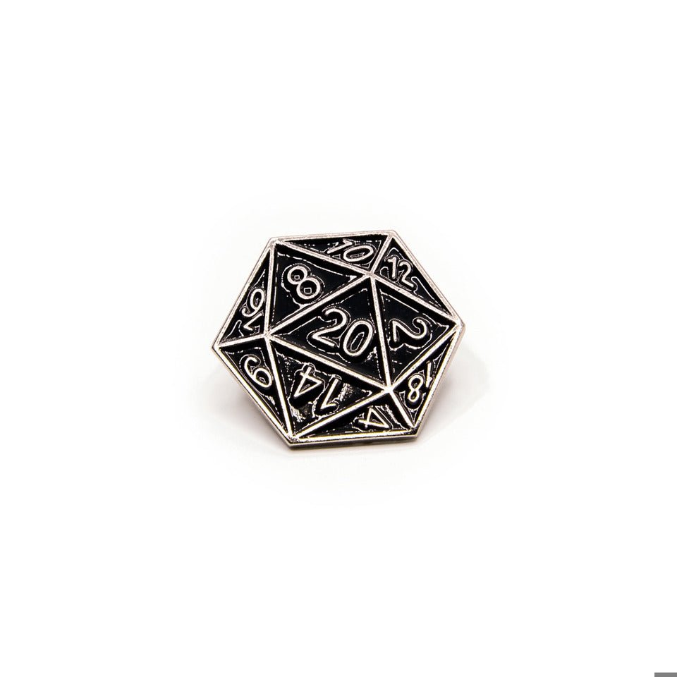 D20 Pin Badge | Black & Silver - Badges