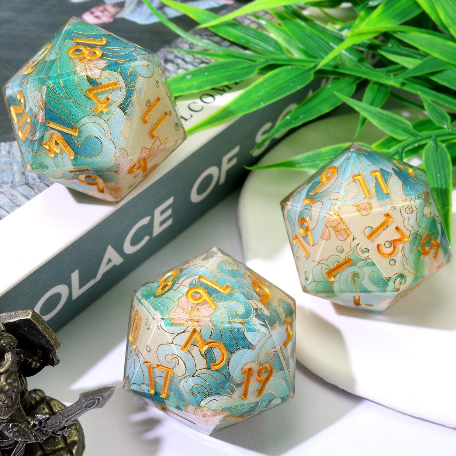 Tabletop Dominion DICE Emerald Tide | 33mm D20 | Oversized Art Core Dice