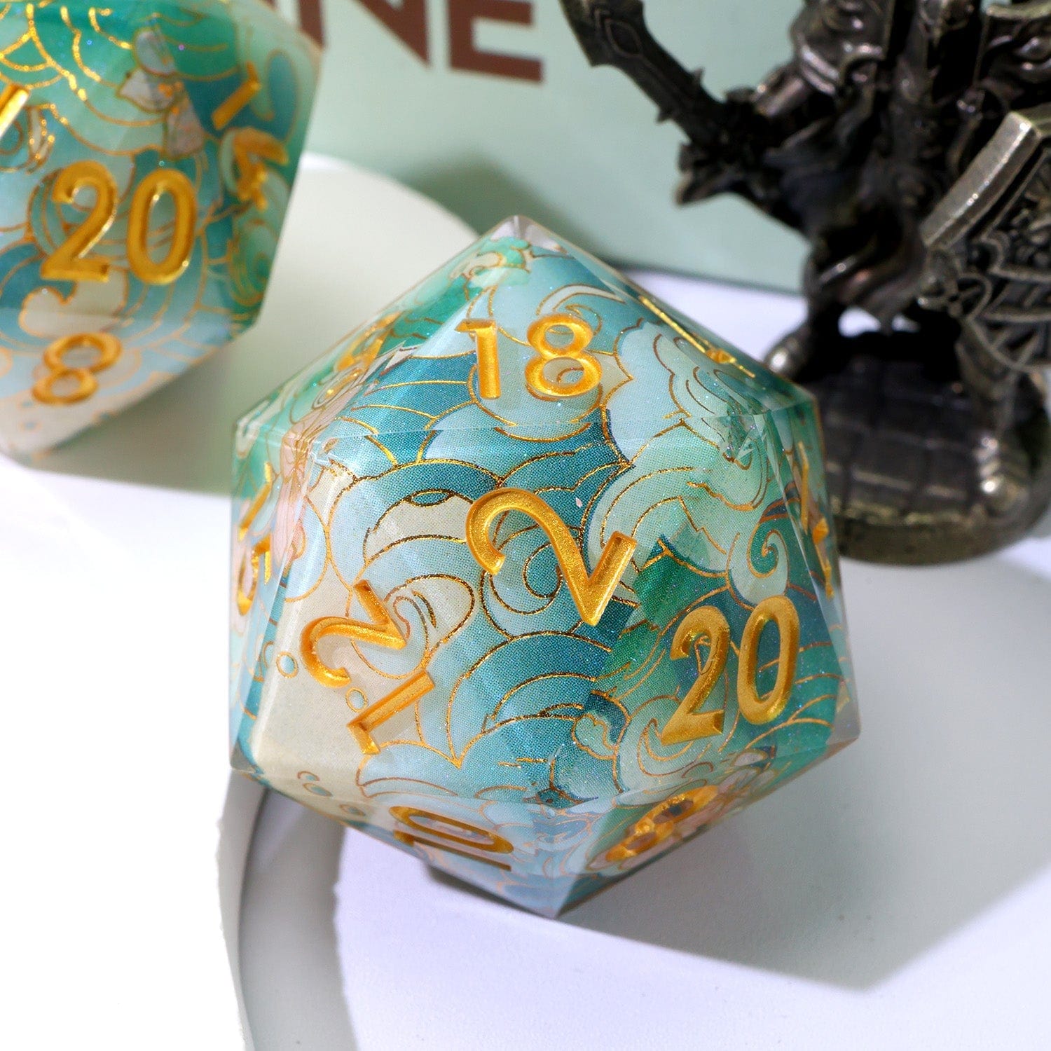 Tabletop Dominion DICE Emerald Tide | 33mm D20 | Oversized Art Core Dice