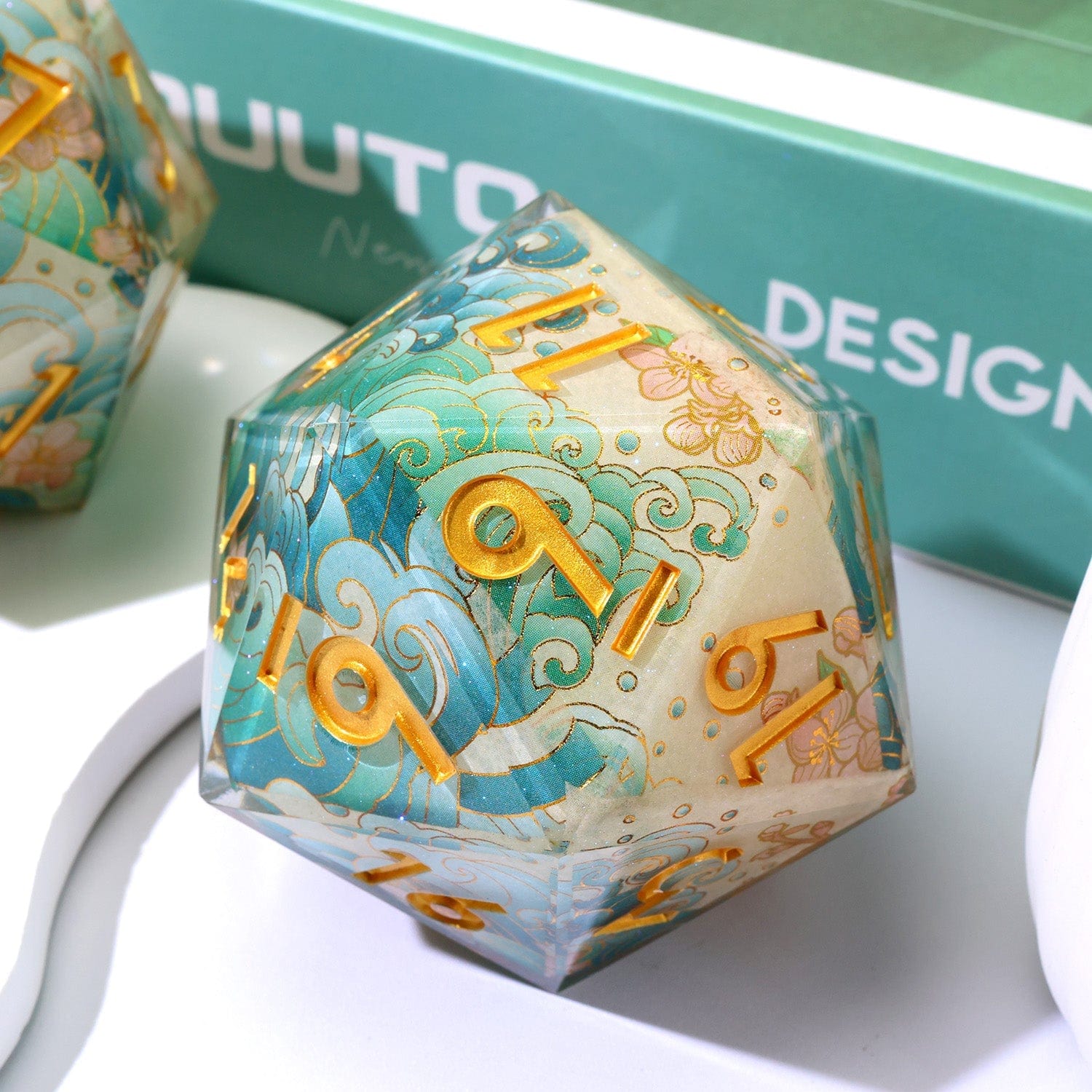 Tabletop Dominion DICE Emerald Tide | 33mm D20 | Oversized Art Core Dice