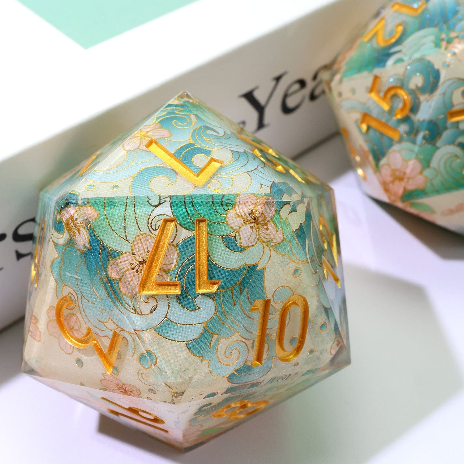 Tabletop Dominion DICE Emerald Tide | 50mm D20 | Oversized Art Core Dice
