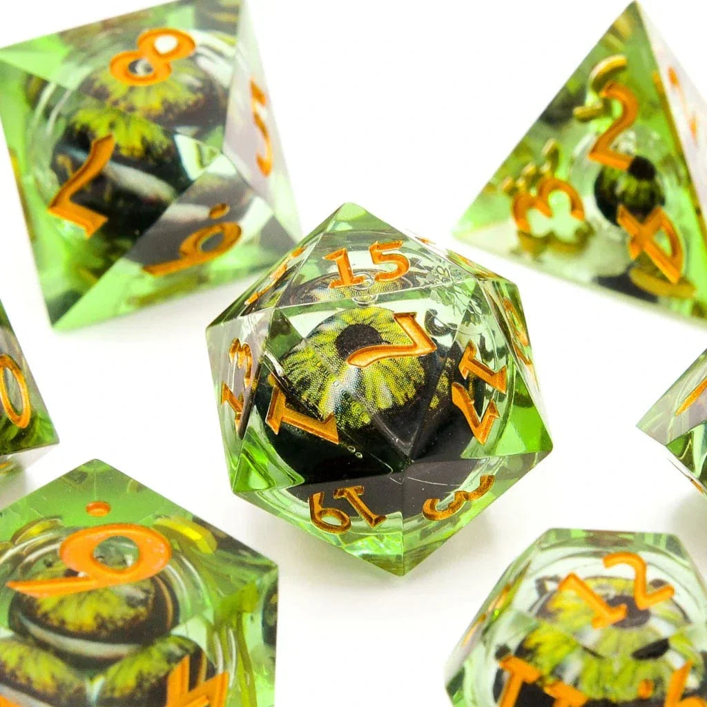 Tabletop Dominion DICE Eye of Emerald | Moving Eye | 7 Piece Set