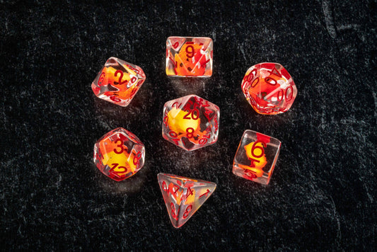 FanRoll by Metallic Dice Games Dice Dragon Storm Inclusion Resin Dice Set: Red Dragon