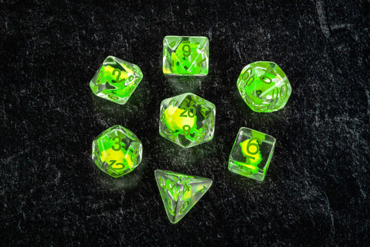 FanRoll by Metallic Dice Games Dragon Storm Inclusion Resin Dice Set: Green Dragon