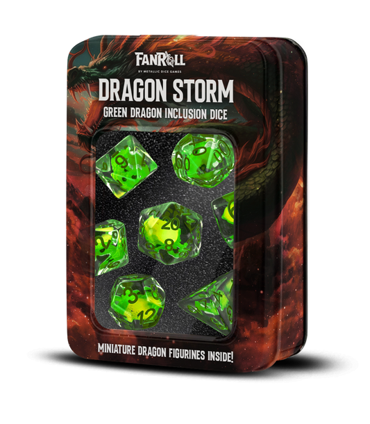FanRoll by Metallic Dice Games Dragon Storm Inclusion Resin Dice Set: Green Dragon