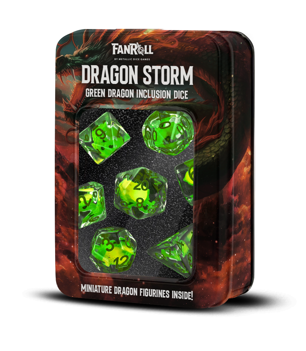 FanRoll by Metallic Dice Games Dragon Storm Inclusion Resin Dice Set: Green Dragon