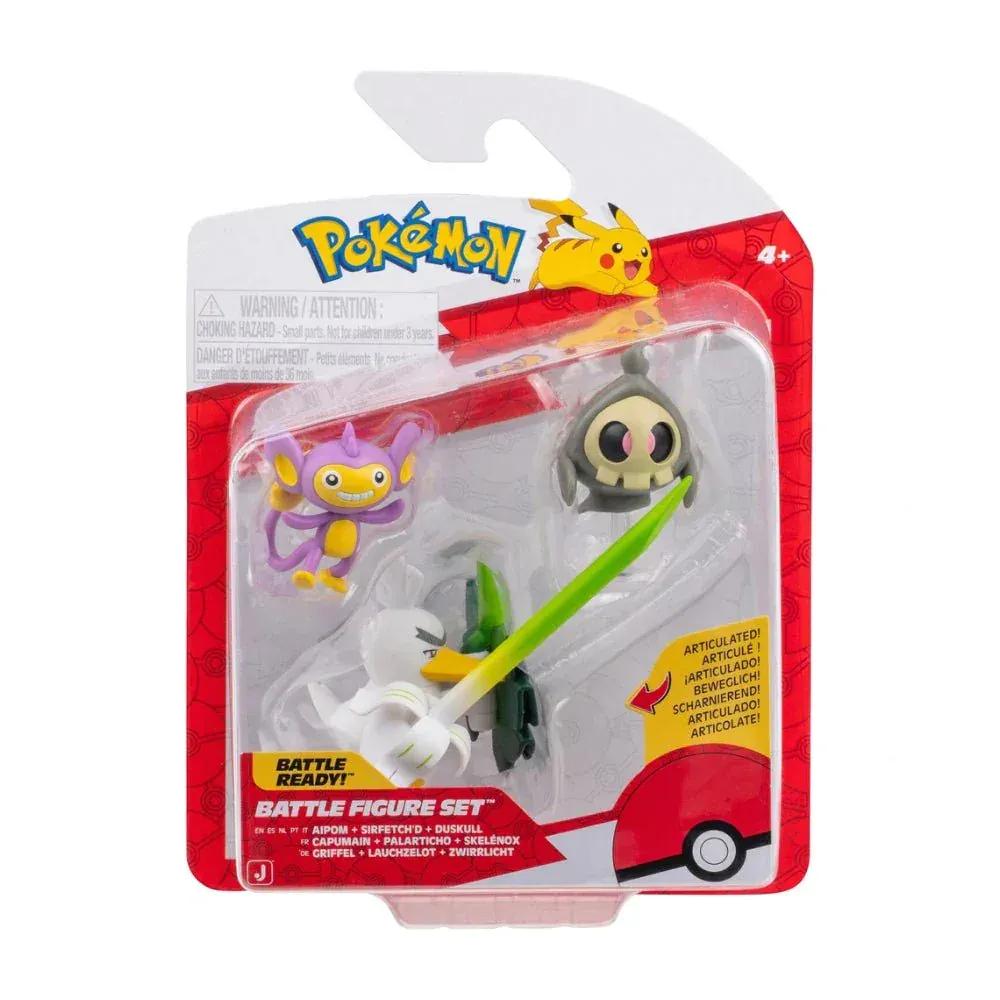 GameOn.games Action & Toy Figures Pokémon Battle Figure 3 Pack - 2-Inch Aipom, Duskull & 3-Inch Sirfetch'd