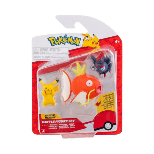 GameOn.games Action & Toy Figures Pokémon Battle Figure 3 Pack - 2-Inch Pikachu, Zorua & 3-Inch Magikarp