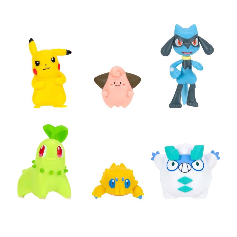 GameOn.games Action & Toy Figures Pokémon Battle Figure Pack - 6 Battle Figures - Pikachu, Cleffa, Joltik, Riolu, Chikorita, Galarian Darumaka