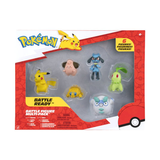 GameOn.games Action & Toy Figures Pokémon Battle Figure Pack - 6 Battle Figures - Pikachu, Cleffa, Joltik, Riolu, Chikorita, Galarian Darumaka