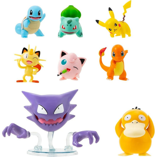 GameOn.games Action & Toy Figures Pokémon Battle Figure Pack - 8 Battle Figures - Jigglypuff, Meowth, Pikachu, Squirtle, Charmander, Bulbasaur, Psyduck, Haunter