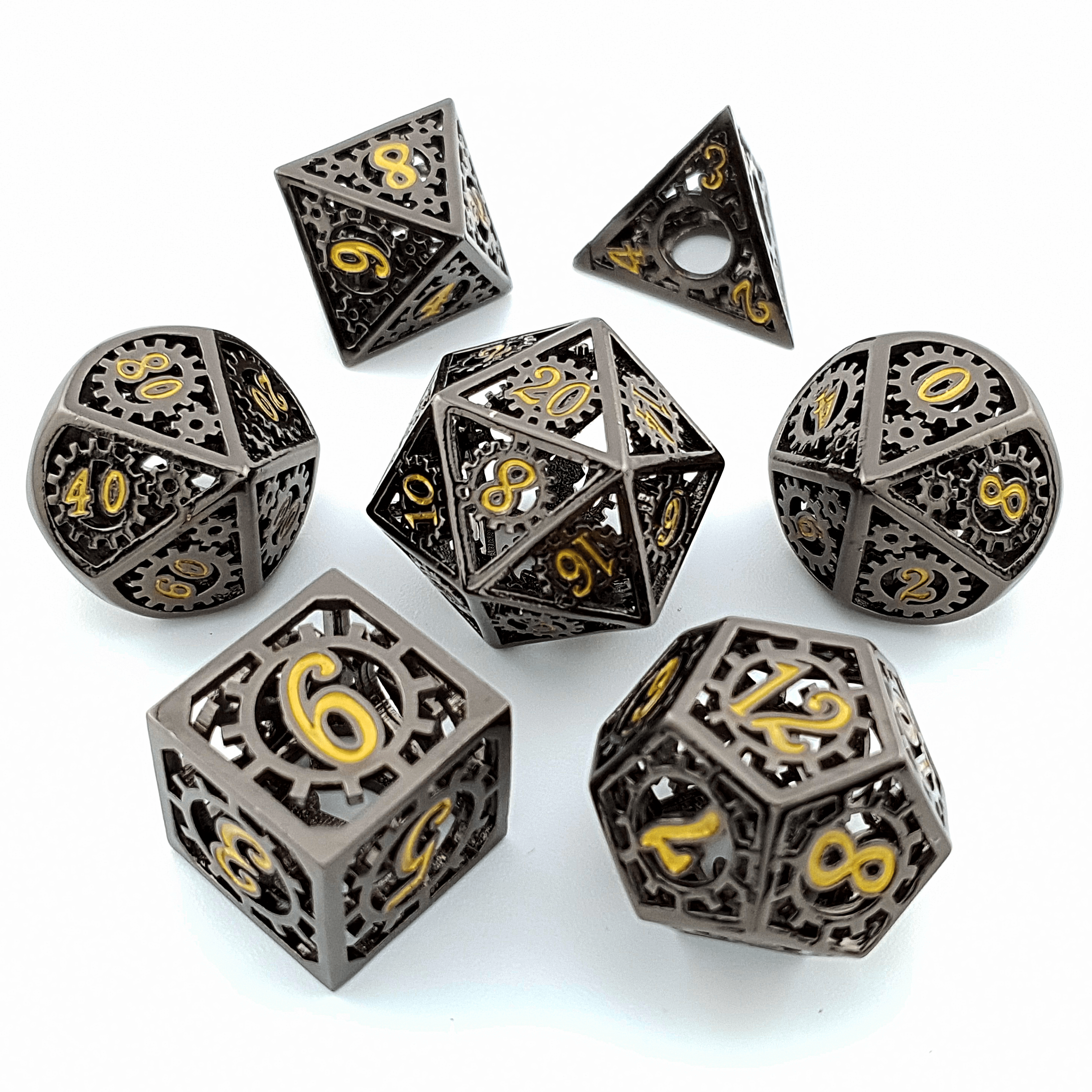 Tabletop Dominion DICE Gears of Fate | Hollow Metal Dice | 7 Piece Set
