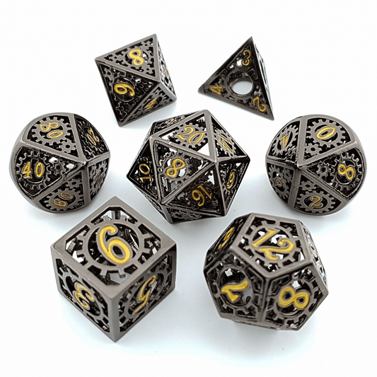 Tabletop Dominion DICE Gears of Fate | Hollow Metal Dice | 7 Piece Set