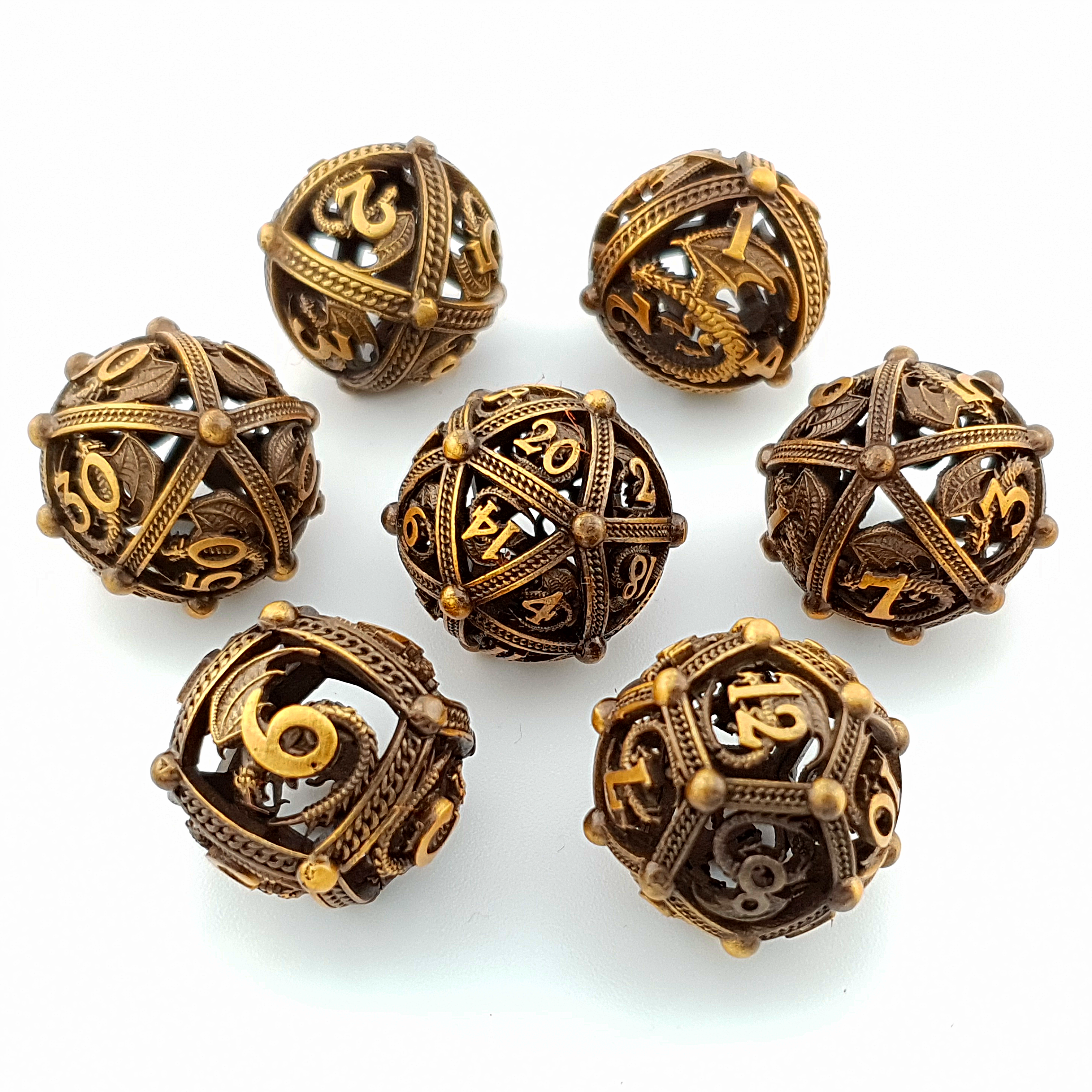 Golden Guardian | Hollow Metal Dice | 7 Piece Set - DICE