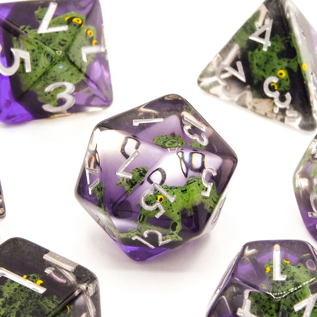 Green Frogs | Resin Inclusion Dice | 7 Piece Set - DICE