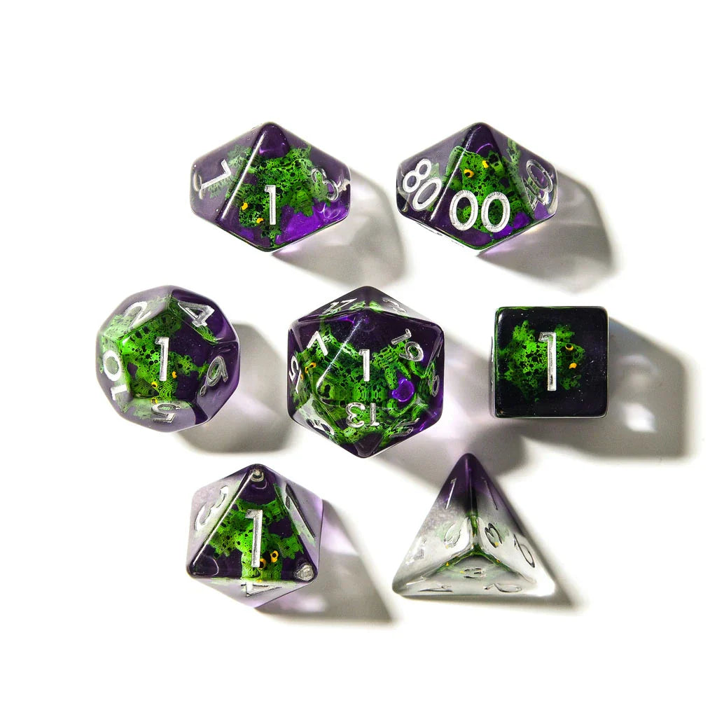 Green Frogs | Resin Inclusion Dice | 7 Piece Set - DICE