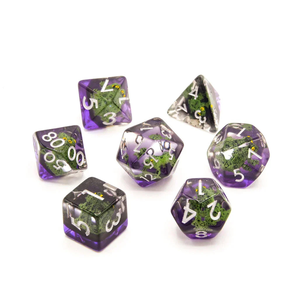 Green Frogs | Resin Inclusion Dice | 7 Piece Set - DICE