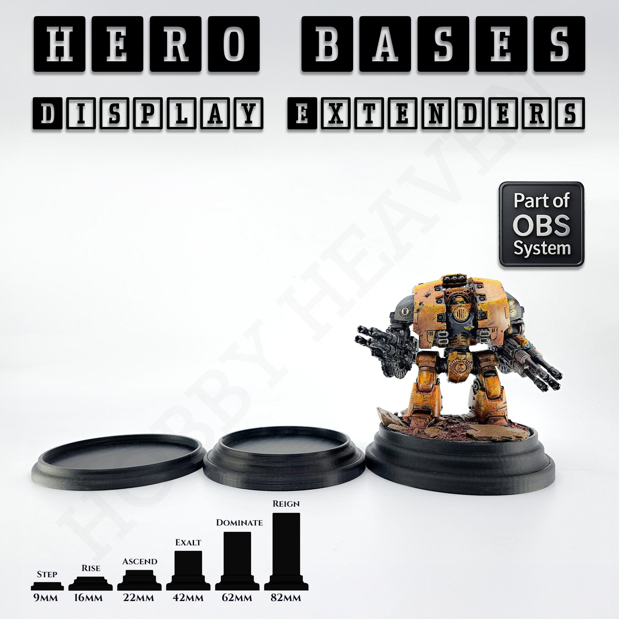Plastic Bases Hero Bases Display Extenders | Squares and Rectangles | Convert Gaming Bases to Display Bases & Plinths