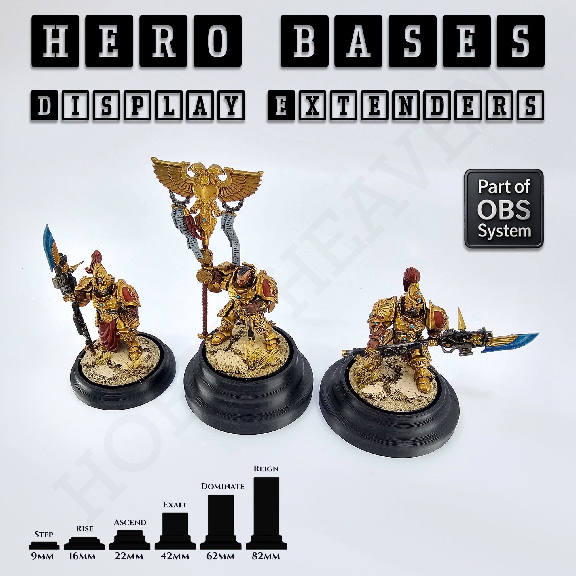 Plastic Bases Hero Bases Display Extenders | Squares and Rectangles | Convert Gaming Bases to Display Bases & Plinths