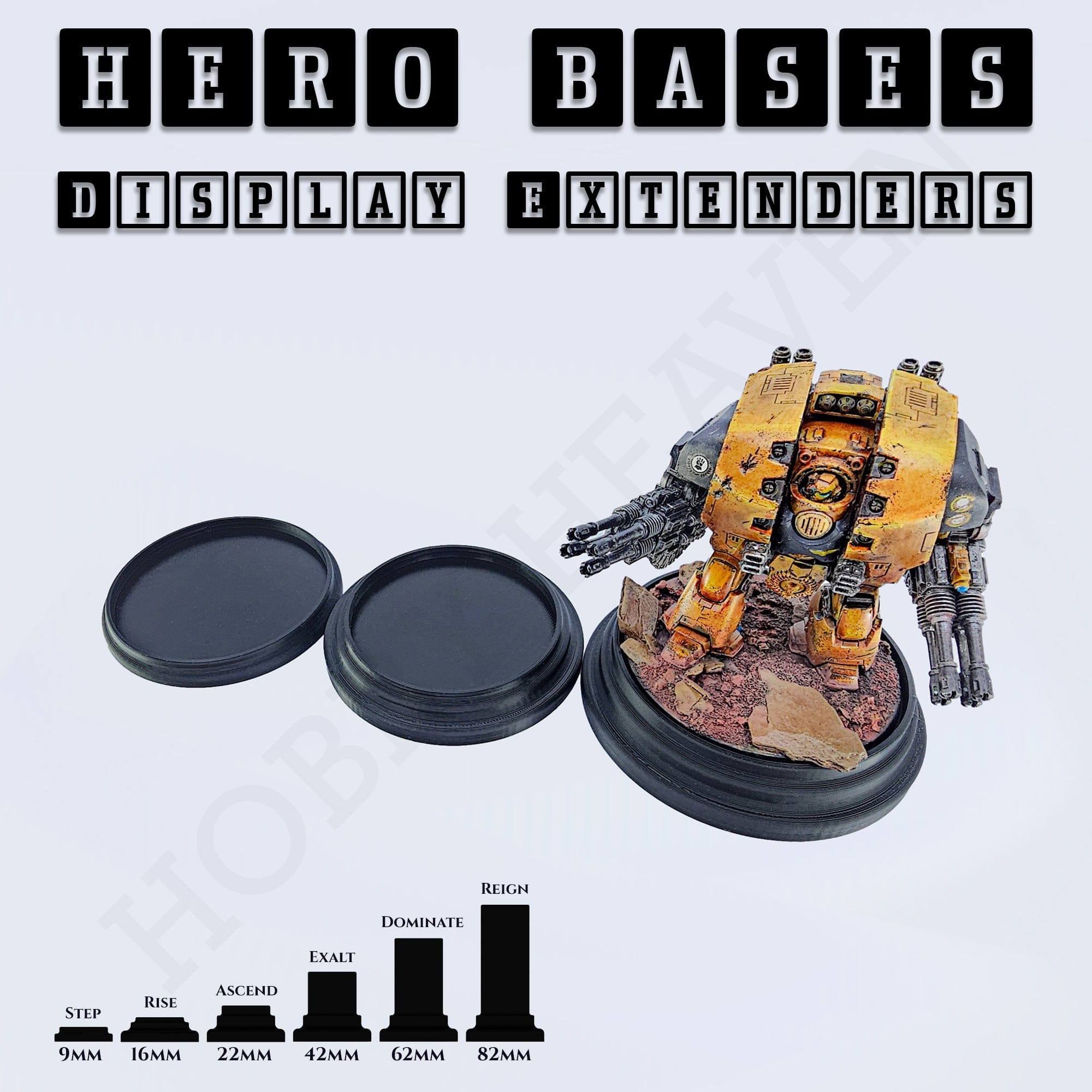 Plastic Bases Hero Bases Display Extenders | Squares and Rectangles | Convert Gaming Bases to Display Bases & Plinths